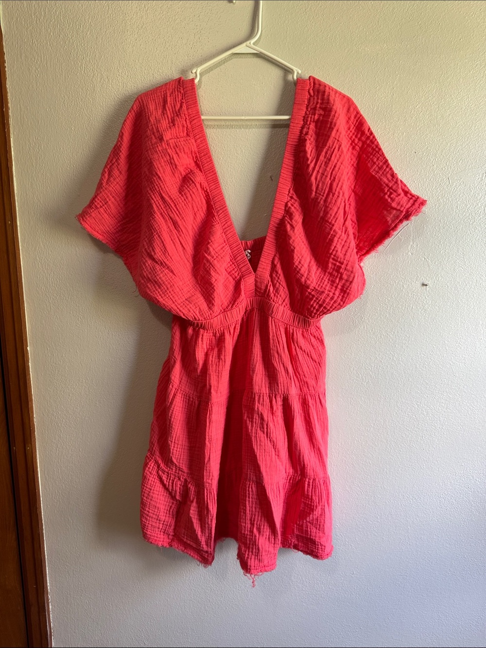 Aerie Women’s Deep V Short Sleeve Dress in Coral Pink